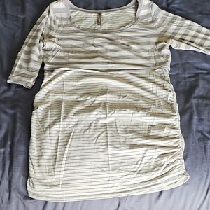 White and Gray Striped Long Sleeve Nursing Top